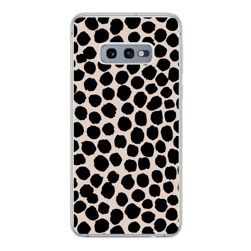 MuchoWow Handyhülle Schutzhülle Hülle für Samsung Galaxy S10e Polka dots - Schwarz - Beige Silikon Softcase Handy Hülle - Handy