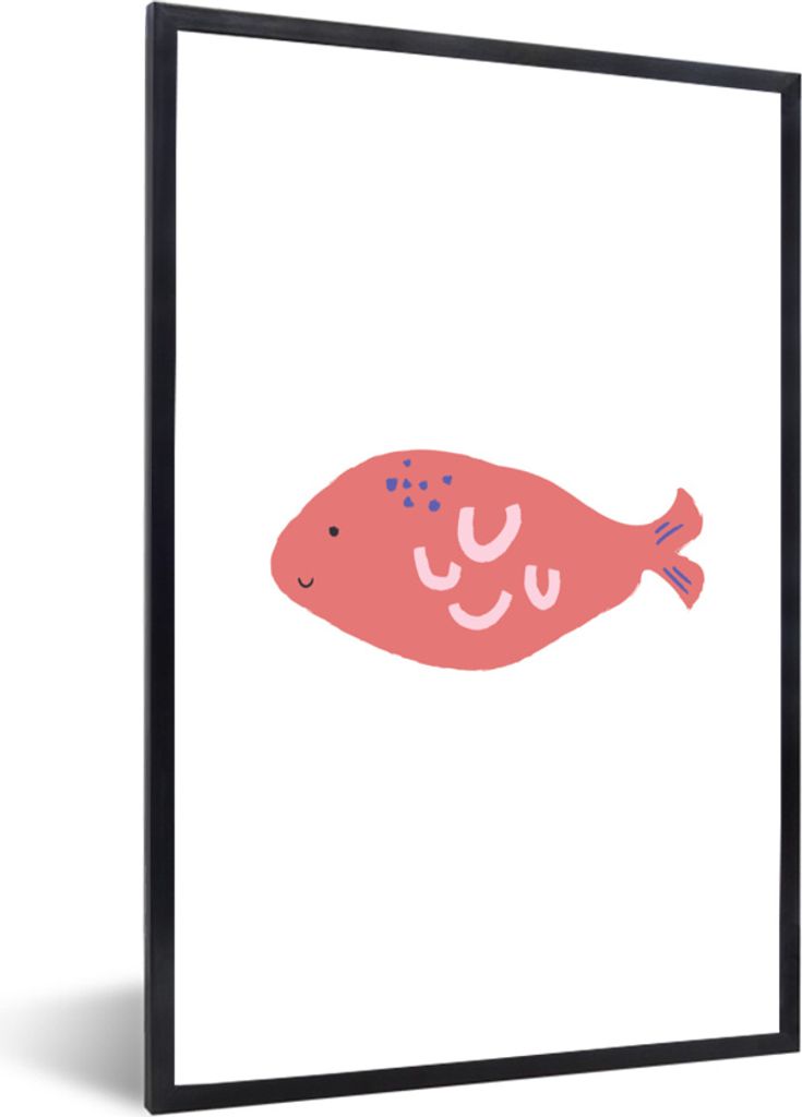 MuchoWow MuchoWow Gerahmtes Poster Pastell - Fisch - Rosa 20x30 cm - Poster mit zchwarzem Bilderrahmen - Drucken - Bilder Poster im Rahmen