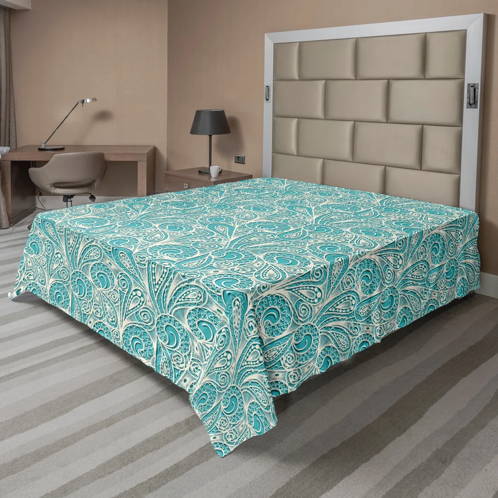 Drap de dessus doux imprimé artistique bleu et beige 260 x 228 cm