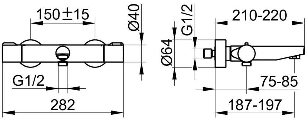 KEUCO PLAN blue Thermostat-Wannenarmatur Wandmontage Aufputz, Ausladung 185mm, 53920012001