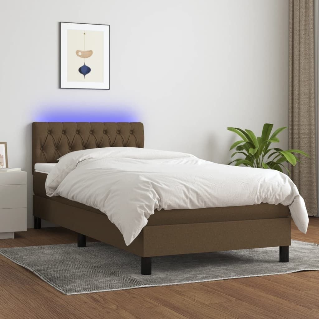 Maison Exclusive - Boxspringbett mit Matratze & LED Dunkelbraun 90x200 cm Stoff