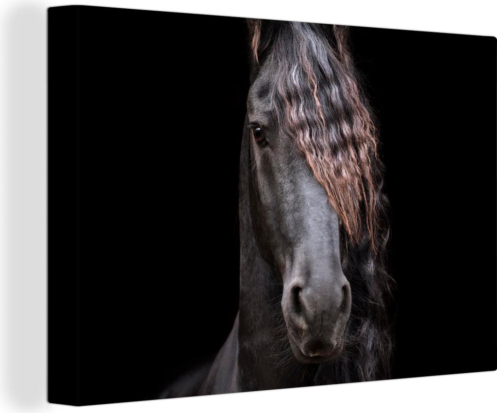 OneMillionCanvasses - Leinwandbilder - 140x90 cm, Pferde - Friesisch - Mähne - Schwarz - Tiere, Wandbilder Kunstdruck Wanddekoration - Foto auf ...
