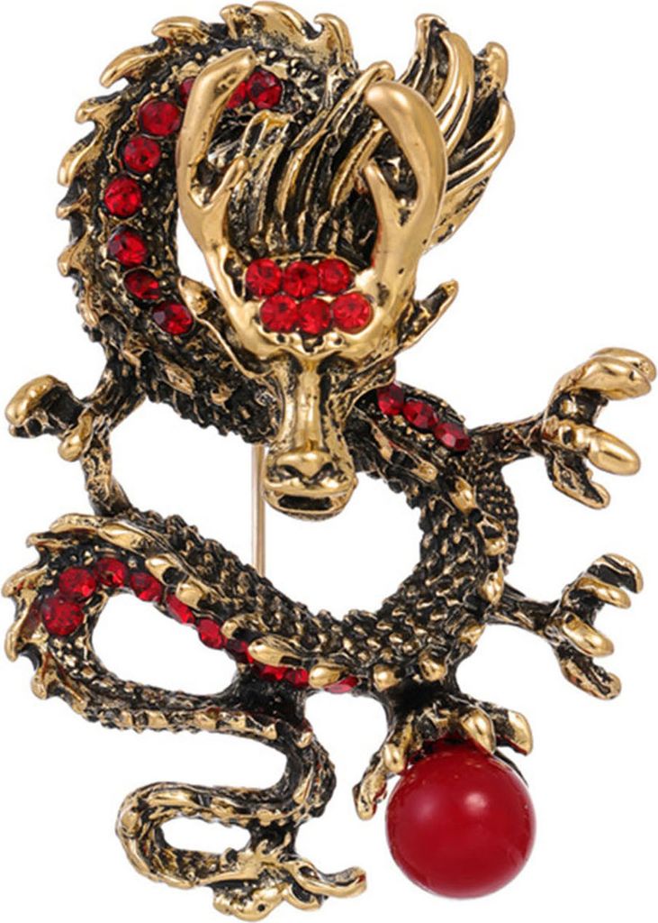 Chinesischen Stil Brosche Männer Emaille Drachen Form Faux Perle Pin Kleidung Mantel Abzeichen Schmuck Party Zubehör