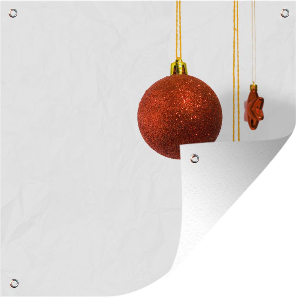 MuchoWow 100x100 cm Outdoor-Poster Gartendeko Sichtschutz Garten Poster für den Garten Ein Paar rote Kugeln mit einem roten Weihnachtsstern