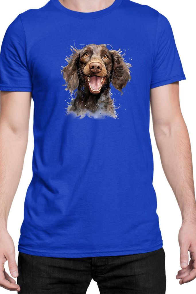 Herren T-Shirt Funny Dogs Breeds American Water Spaniel Dog Breed 010, Man S / Blau