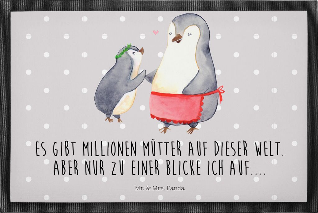 Mr. & Mrs. Panda fußmatte Pinguin mit Kind 60 x 90 cm - Grau Pastell - Geschenk, Familie, Bodenvorleger, Mutter, Schuhabstreifer, Tochter, Pinguin...