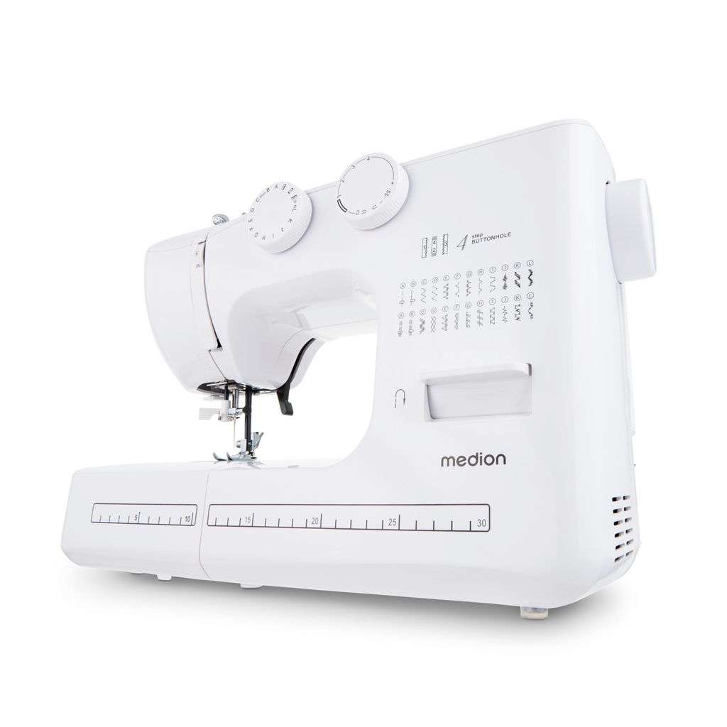A white Medion sewing machine is shown against a white background.