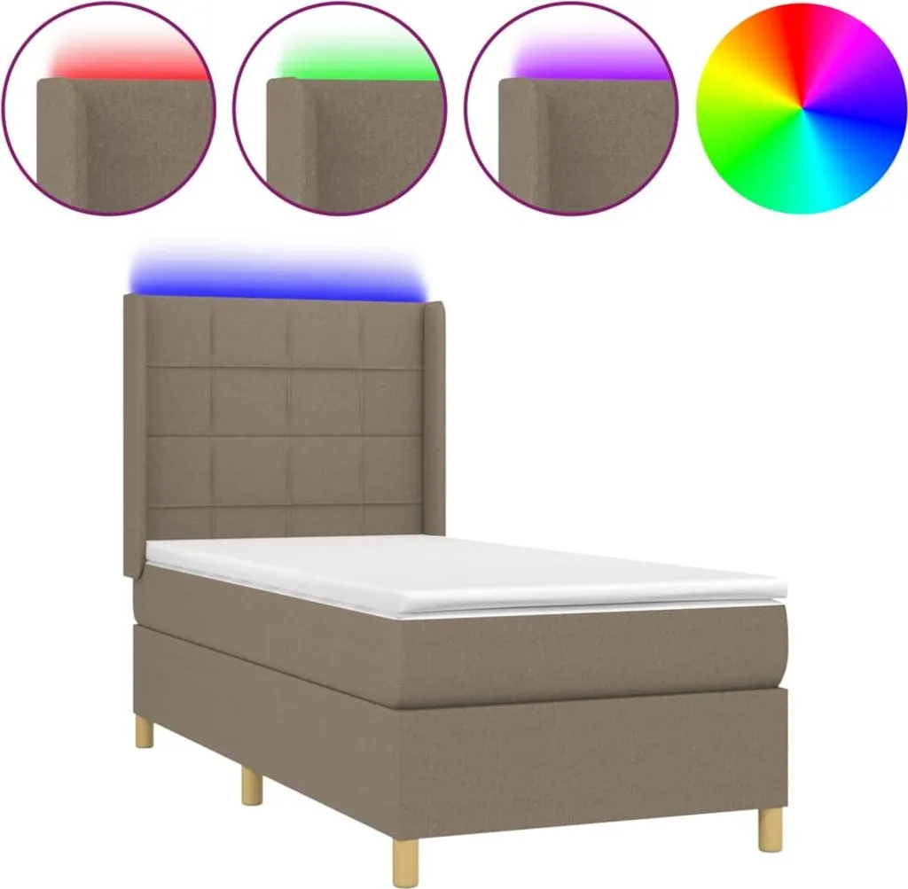 Lit Boxspring 80x200 cm Tissu Taupe - Lit Simple avec Matelas et LED Intégrée