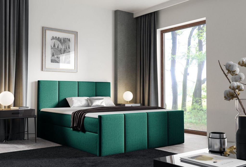 Bett mit Matratze und Lattenrost LOLA – 120x200, grün 2 + ER Topper