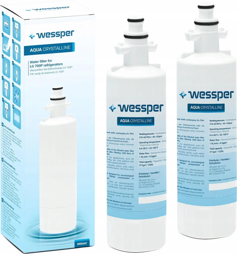 Wessper Aqua Filtro Acqua Cristallino Per Frigoriferi Lg | Cartuccia Filtro Acqua Frigorifero 2 Pezzi