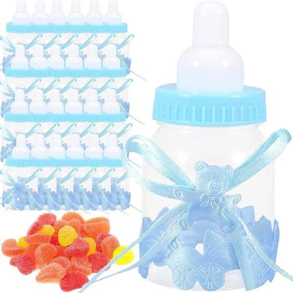 Boîtes Cadeaux Baby Shower Ours Bleu : Lot de 24 Contenants de Baptême