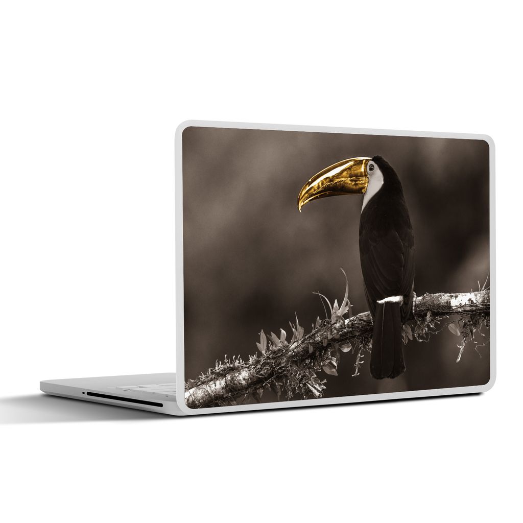 MuchoWow Laptop Aufkleber Sticker Cover Vogel - Tukan - Gold - Schwarz 30x21 cm - Sticker für Laptop - Selbstklebend