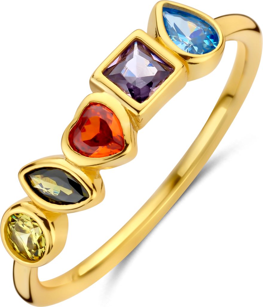New Bling - 9NB-1572-54 - 925 zilveren ring met gekleurde stenen - goudkleurig