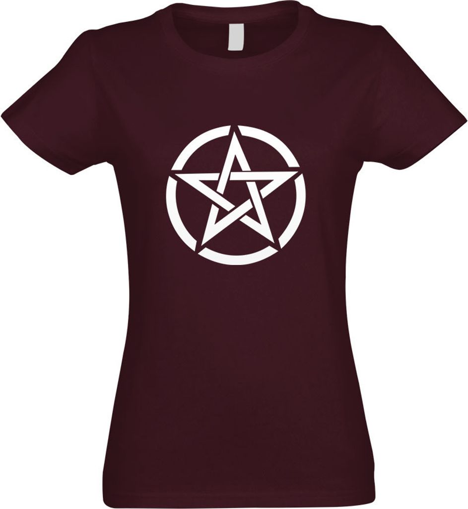 Kiwistar - T-Shirt tailliert - Damen - Burgund - Pentagramm Motiv2 - mit Motiv Bedruckt - Funshirt Design - Sport - Freizeit - Damen - L