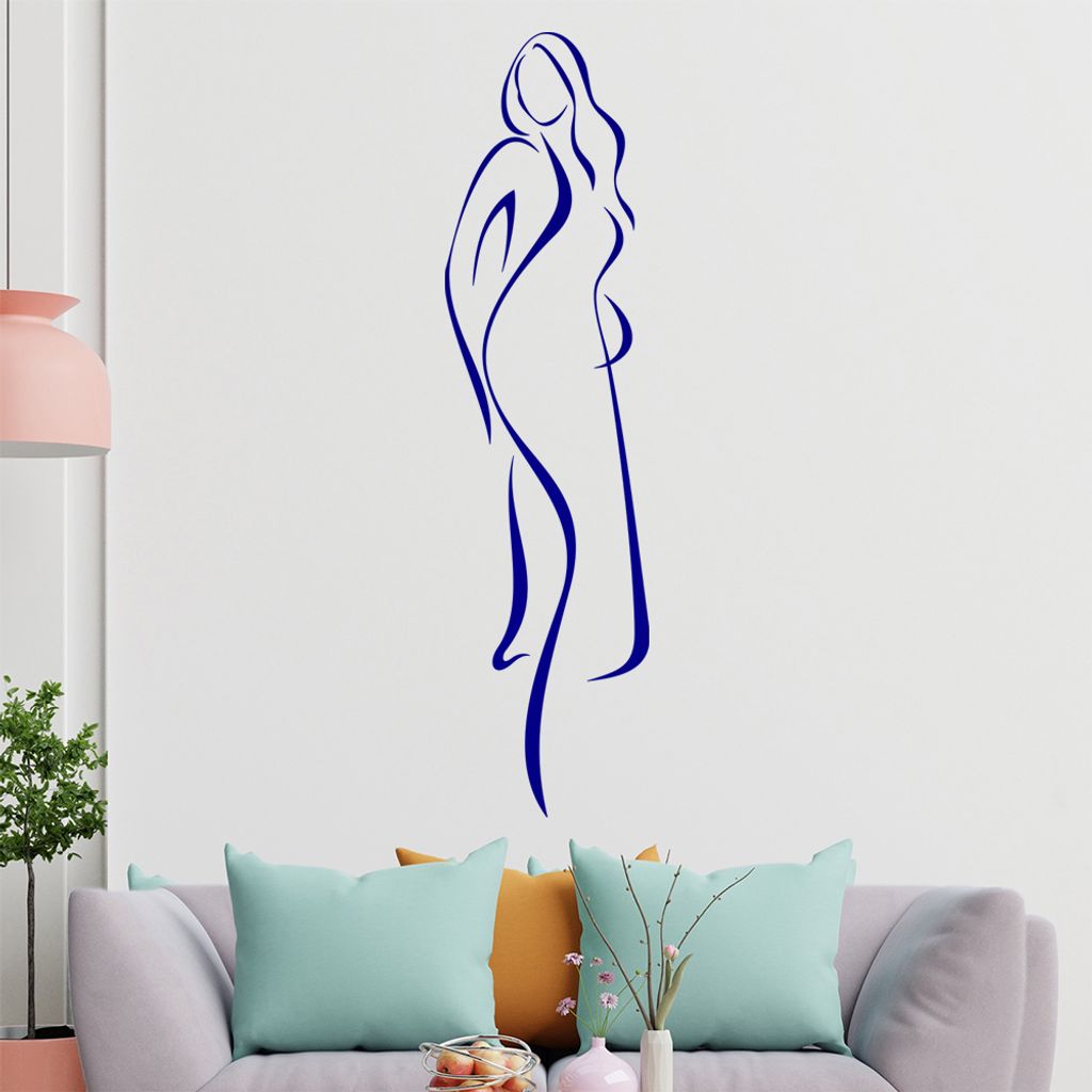 Dame im Kleid - Linien Wandtattoo in 6 Größen - Wandaufkleber Wall Sticker - Dekoration, Küche, Wohnzimmer, Schlafzimmer, Badezimmer