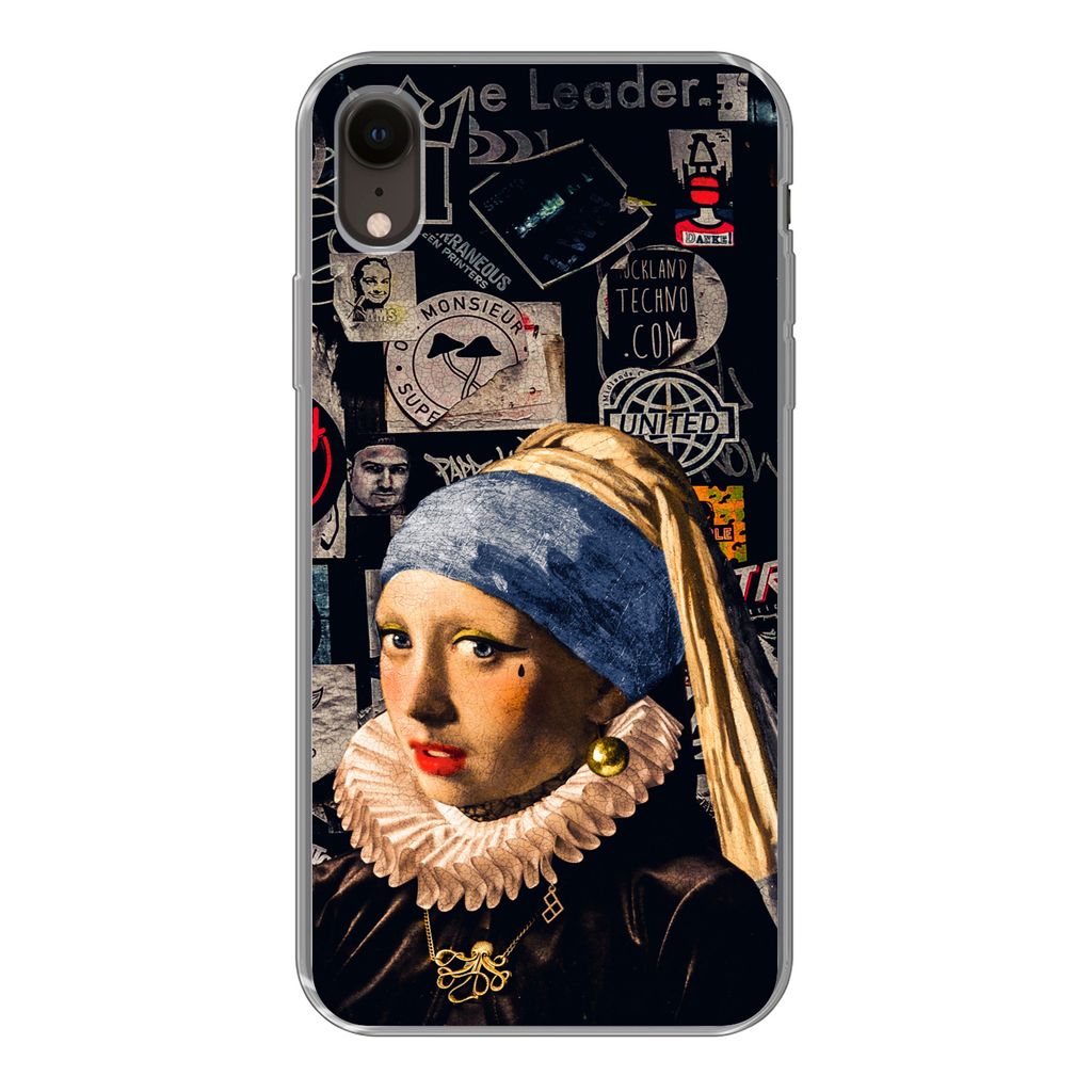MuchoWow Handyhülle Schutzhülle Hülle für iPhone XR Das Mädchen mit dem Perlenohrring - Tätowierung - Vermeer Silikon Softcase Handy Hülle...