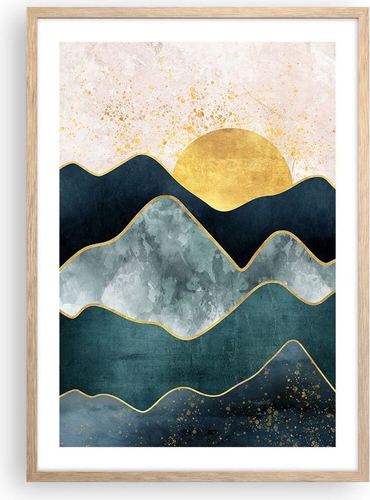 Gerahmtes Poster - Rahmen in heller Eiche - Osten die Sonne Geometrie - 50x70 cm - Wand Bild - Wanddeko - Wandbilder - Kunstposter - Wandposter - B...