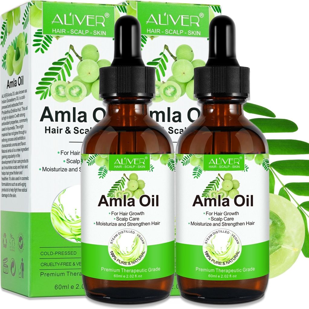 Amla Öl Haaröl Haarwachstum gegen Schuppen Haarausfall Kaltgepresst Bio Vegan, 2x 60ml