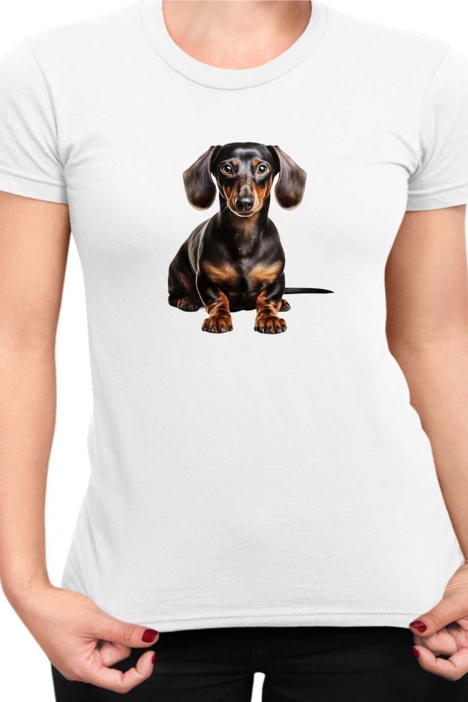 Damen T-Shirt Dogs Breeds Dachshund Dog Breed 008, Lady 2XL / Weiß