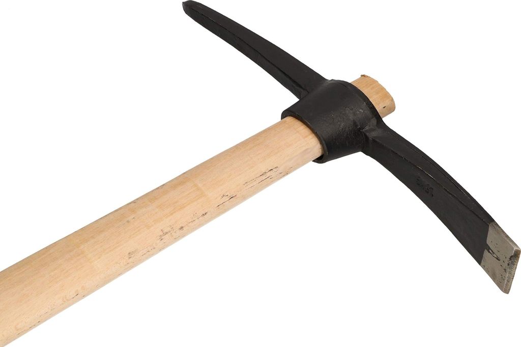 KOTARBAU Kreuzhacke 1,5 kg 440 mm mit Holzstiel Spitzhacke Pickel Hacke Pionierhacke Flachhacke zum Auflockern von harten Böden