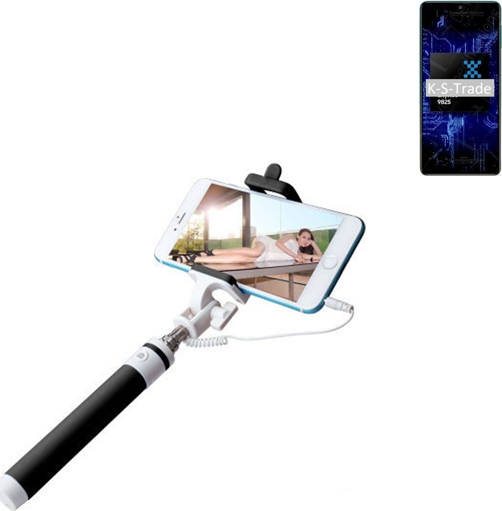 K-S-Trade Selfie Stick kompatibel mit Samsung Galaxy F62 Selfiestick kabelgebunden Monopod mit Kabel Stab Stange Selfportrait Handheldstick schwarz