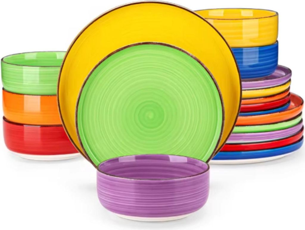 Santivo Serviesset – 18-teilig – 6 Personen – Bunt – Essteller, Tiefe Teller, Frühstücksteller – Keramik – Tafelservices