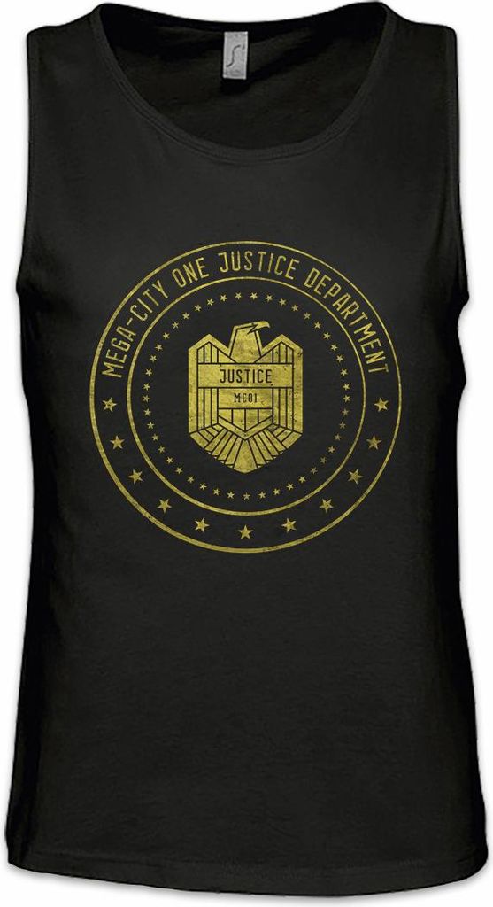 Urban Backwoods Mega City One Justice Dept Logo II, Ärmelloses T-Shirt, Farbe: Schwarz, Größe: 3XL