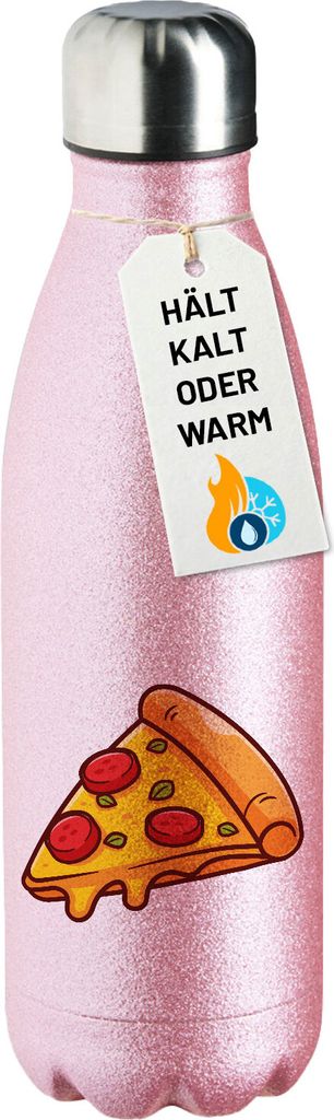 Huuraa Trinkflasche Pizza Stück Comic 500ml Pink Edelstahl Wasserflasche Trinkflasche Geschenkidee