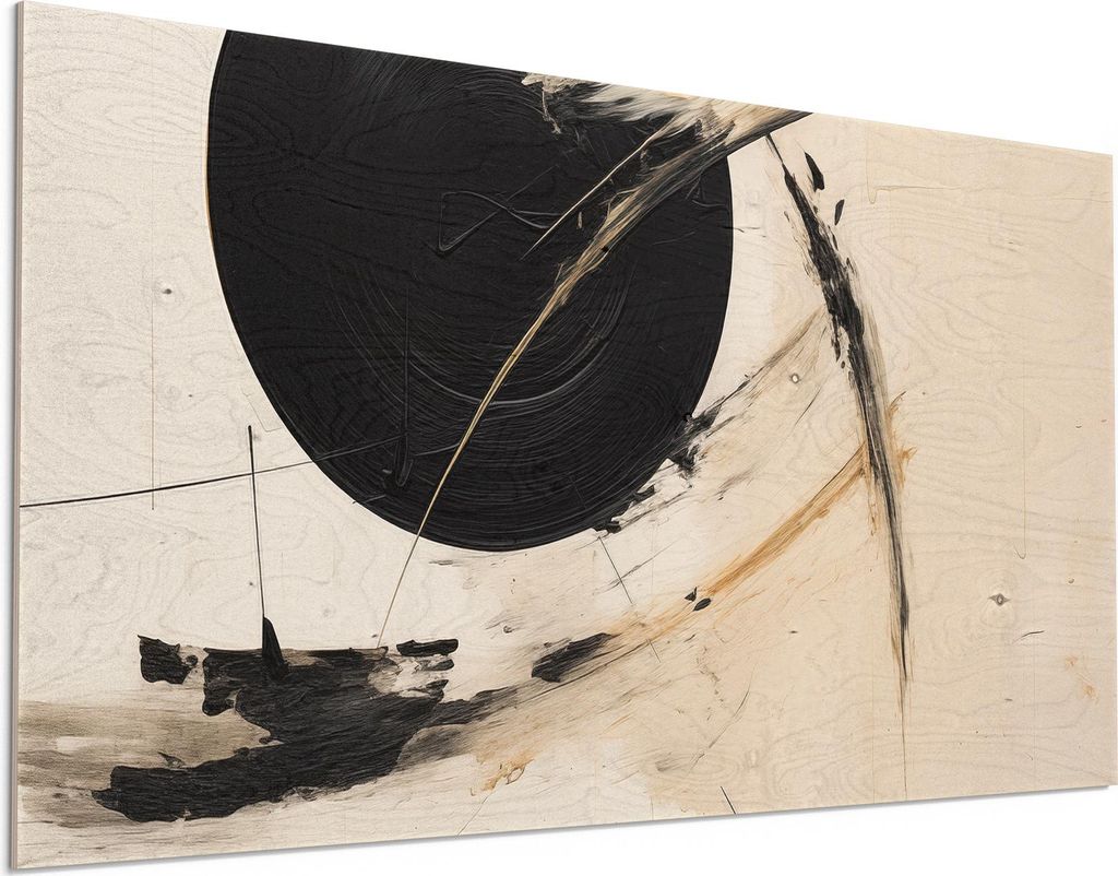 DEQORI Holzbild 100x50 cm 'Schwarzer Impuls' Bild auf Holz Wandbild Kunstdruck nachhaltig