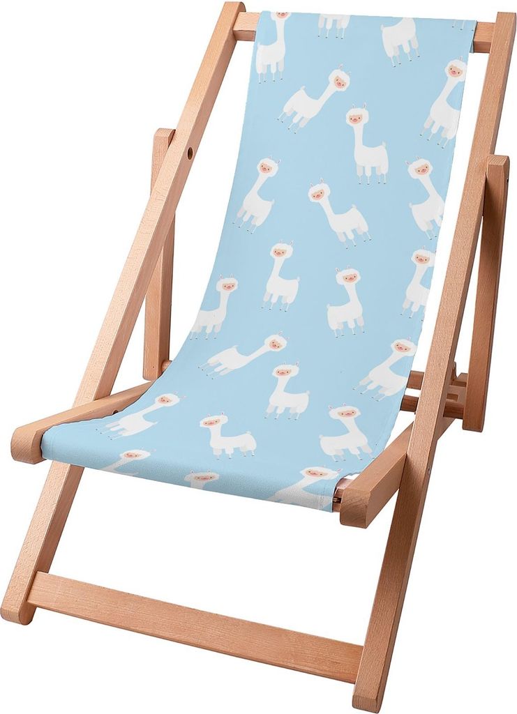 Dreamroots Kinder Liegestuhl klappbar Holz bis zu 130 kg, Sonnenliege klappbar mit 3-stufiger Neigungsregulierung der Rückenlehne, llama Blue