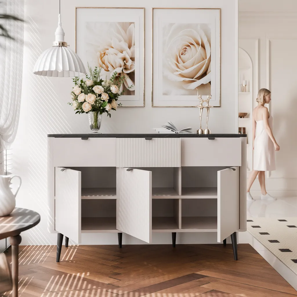 Commode à tiroirs cannelés NAVANI meuble de rangement chic 130 cm - 2