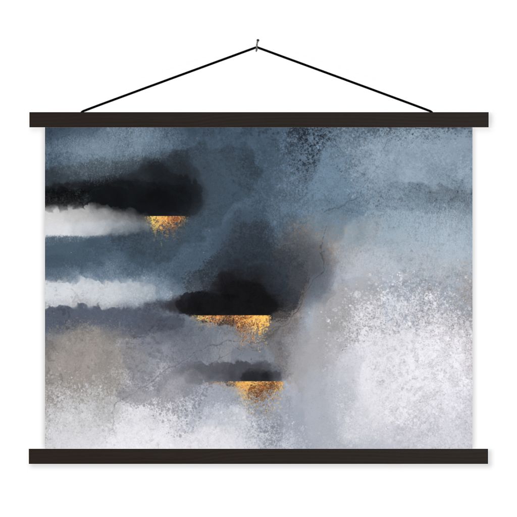 MuchoWow Textilposter Wolken - Gold - Abstrakt 150x113 cm mit holzfarbenen Rahmen - Poster