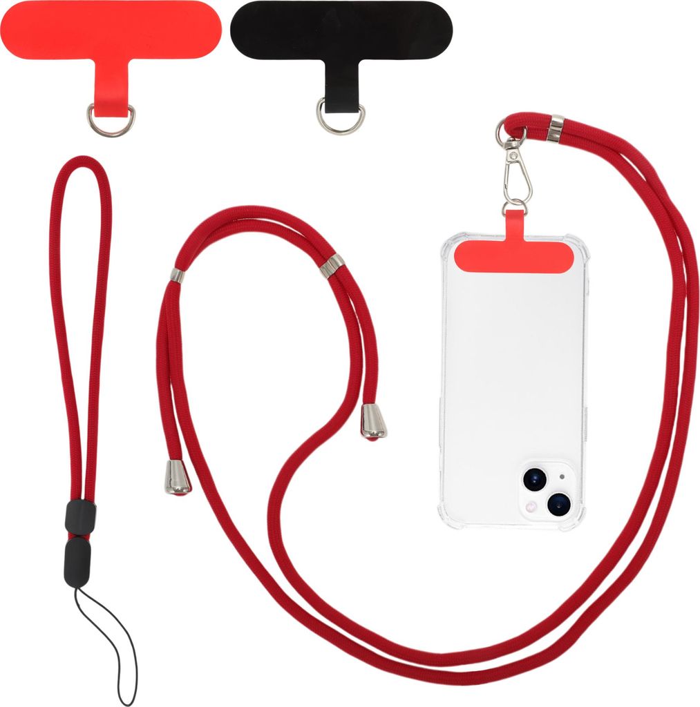 1 Set Universal Mobile Phone Chain, Handy-Kette mit 2 Universal-Patches, Handy-Kette für Standard-Smartphone-Hülle, Rot