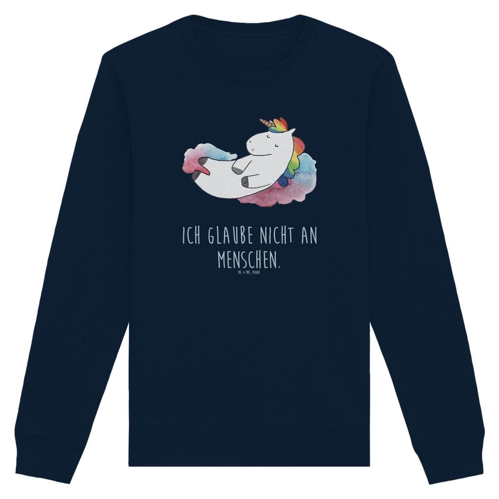 Mr. & Mrs. Panda Organic Pullover Einhorn Wolke 7 Größe XS - French Navy - Geschenk, Sweater, Rundhals, Unicorn, Pulli, Lächeln, Baumwoll Sweats...