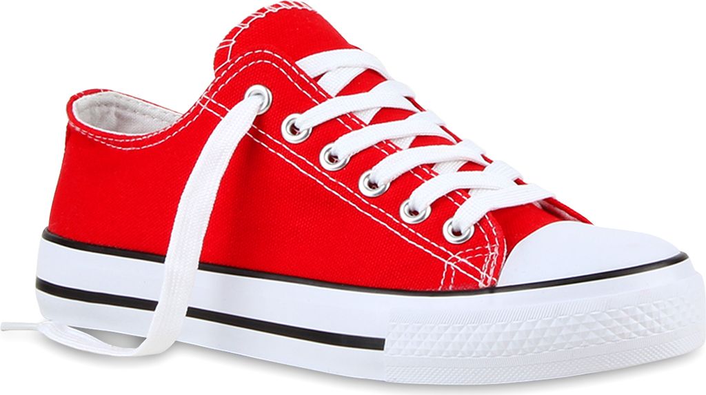 Mytrendshoe Freizeit Damen Sneakers Low Viele Farben & Größen Canvas Schuhe 811074, Farbe: Rot, Größe: 37