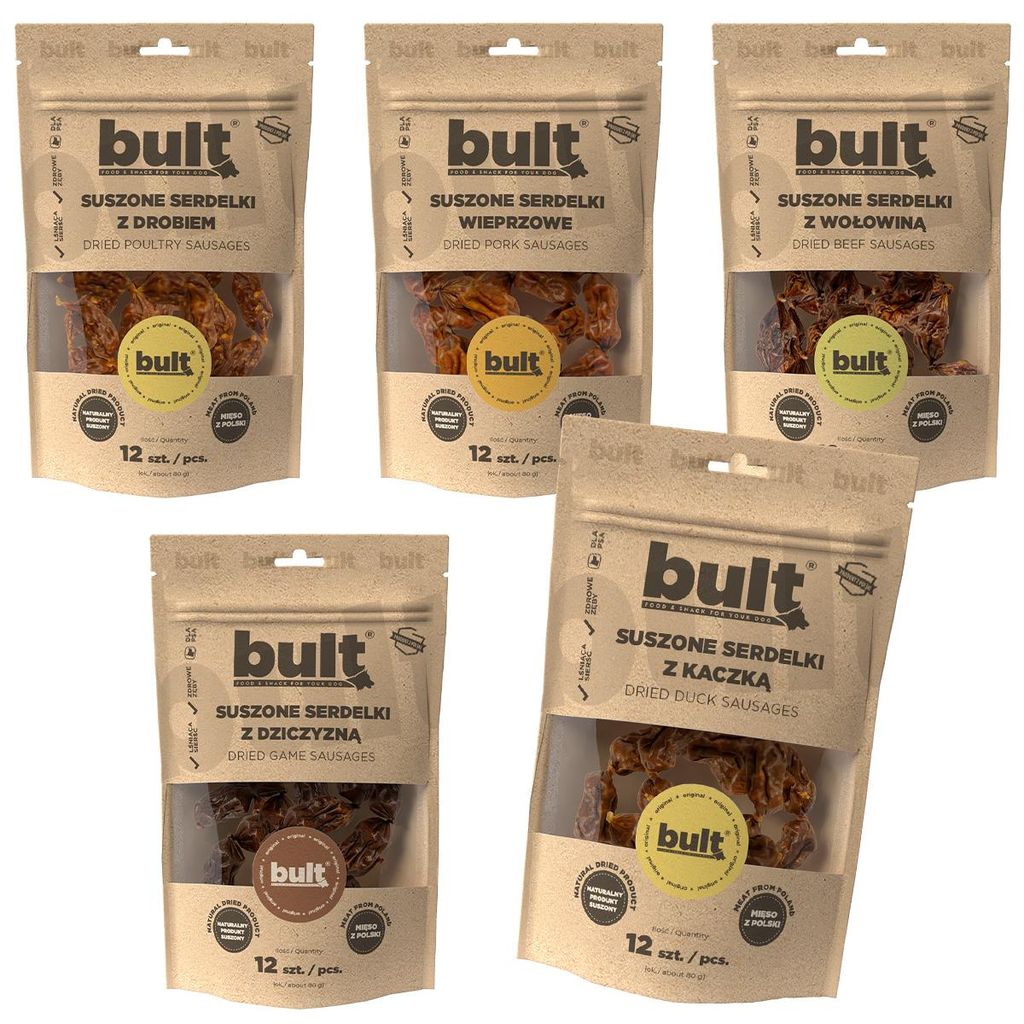 Bult | Würstchen für Hunde - Mix Ausgeschmäckern - 5x80g - 95% Fleisch - Natürliche Hundeleckerlis