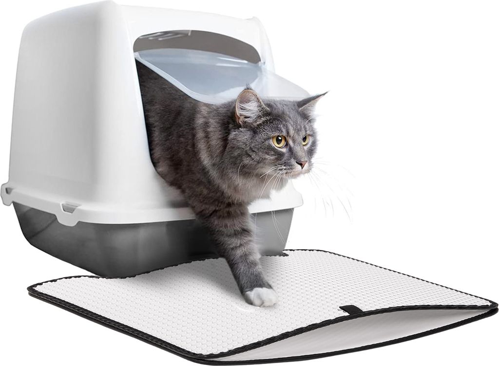 Katzenstreumatte mit Aussparrung · SMALL · weiß · Vorleger für Katzentoilette · · ca. 53 x 45 cm
