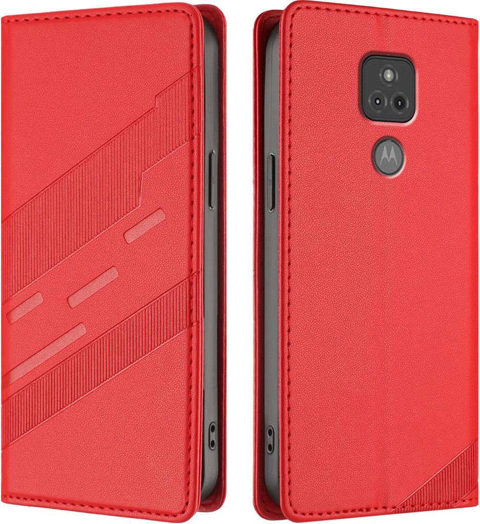 Hülle für Motorola Moto G Play 2021, Kunstleder Brieftaschen Handyhülle mit Kartenfach und Standfunktion Rot