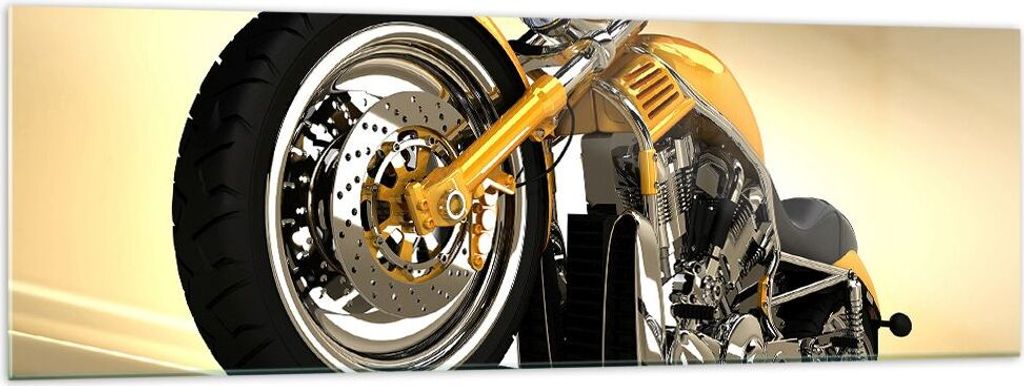 Bilder auf glas - Motorrad Chrom Rad - 160x50cm - Glasbilder - Wandbilder - Kunstdruck - zum Aufhängen bereit - Wanddekoration aus Glas - Glas Bil...