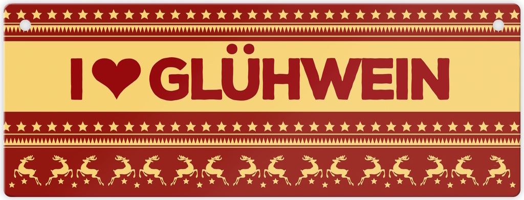 I love Glühwein Metallschild in rot mit Weihnachtsmuster Motiv Weihnachten Herz