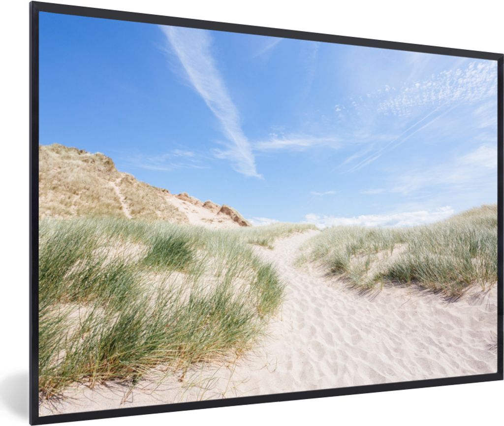 MuchoWow MuchoWow Gerahmtes Poster Strand - Düne - Gras 30x20 cm - Poster mit zchwarzem Bilderrahmen - Kunstdruck - Bild-Poster