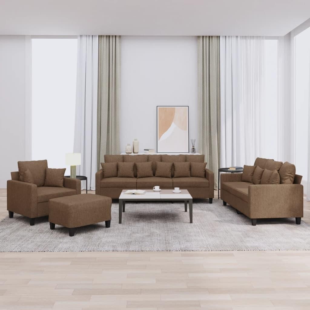 Möbel 4-tlg. Sofagarnitur mit Kissen Braun Stoff - Klassische Sofas 3201643