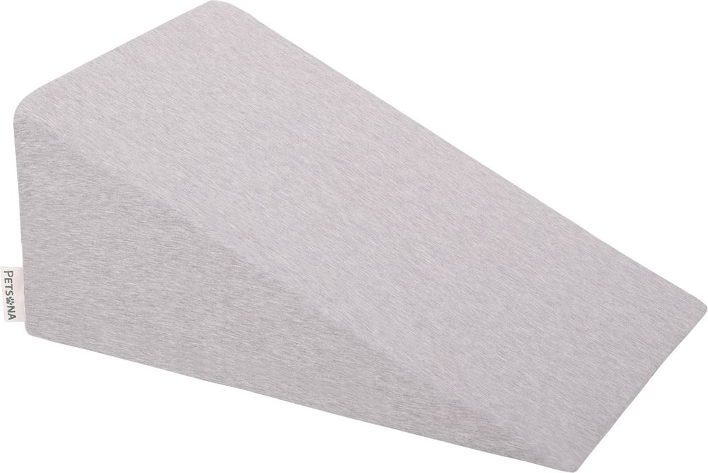 A light gray wedge-shaped foam product, likely a pet ramp or support, is shown against a white background.