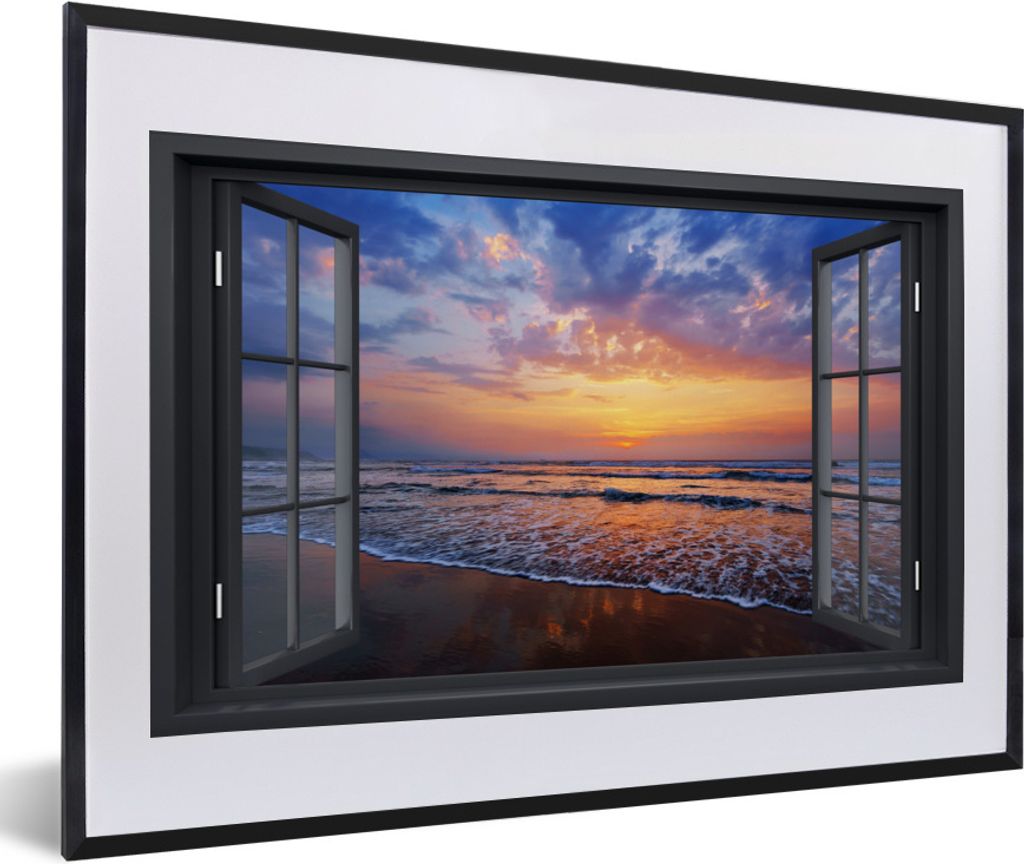MuchoWow Gerahmtes Poster Aussicht - Meer - Strand 60x40 cm - Poster mit Schwarzem Bilderrahmen Wandposter Rahmen Foto Bilder - Schlafzimmer - Pl...