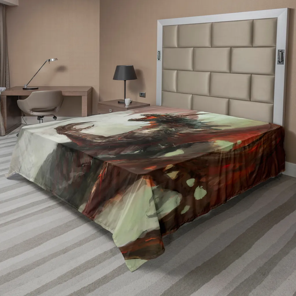 Drap de lit 260x228 cm pour chambre médiévale décorative Gris et Rouge