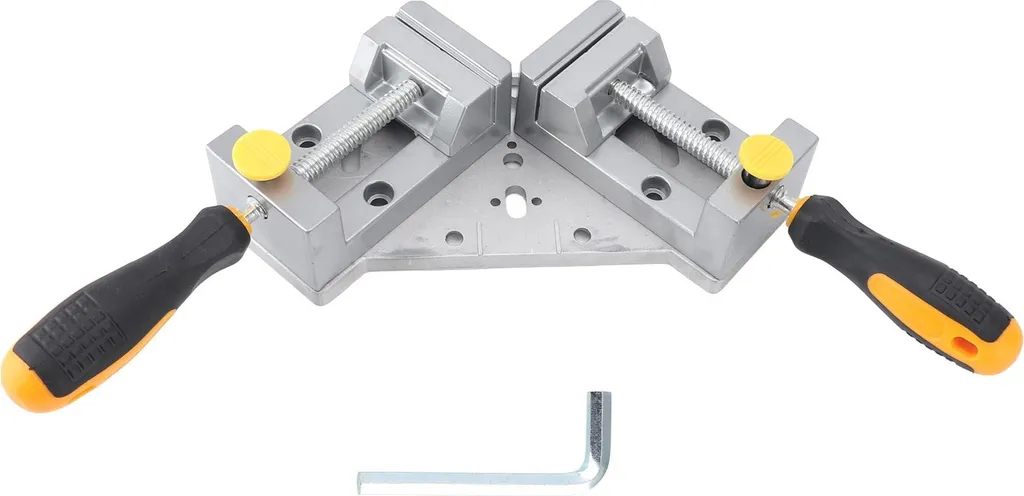 Étau d'angle 90 degrés avec poignées bois et corps en aluminium robuste