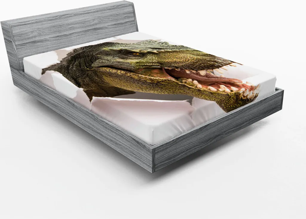 Lenzuolo King Size 180x200 ABAKUHAUS Dinosauro Murale Verde