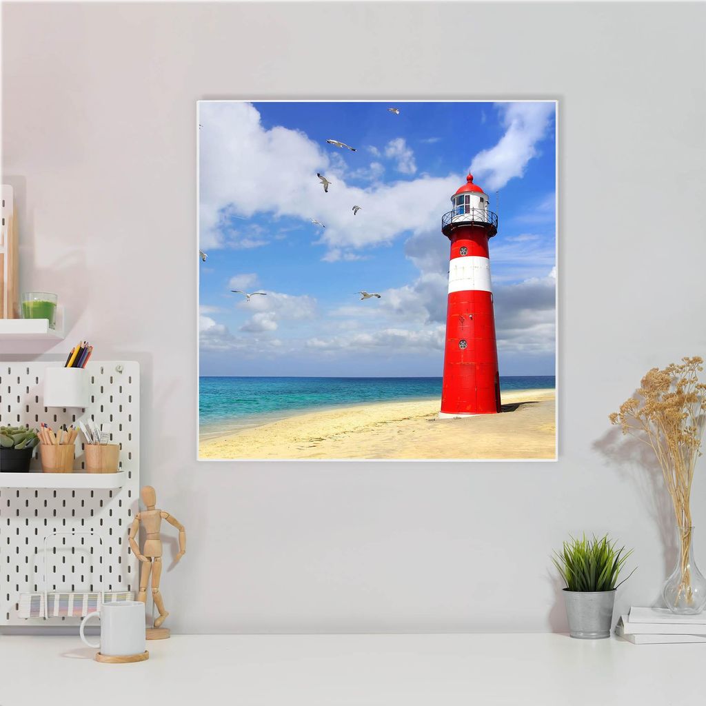 Design Stahlmagnettafel Quadratisch 50x50cm Leuchtturm Westkapelle