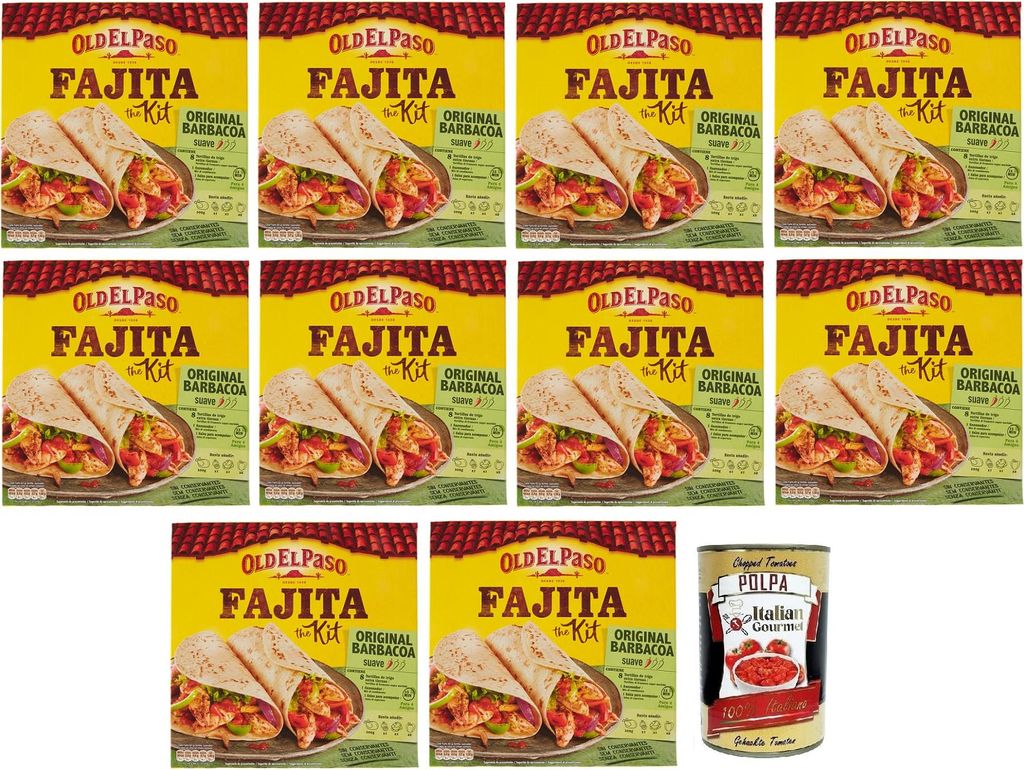 10x Old El Paso Fajita The Kit Original Barbacoa,Mexikanische Spezialitäten,500-g-Packung + Italian Gourmet Polpa di Pomodoro 400g Dose