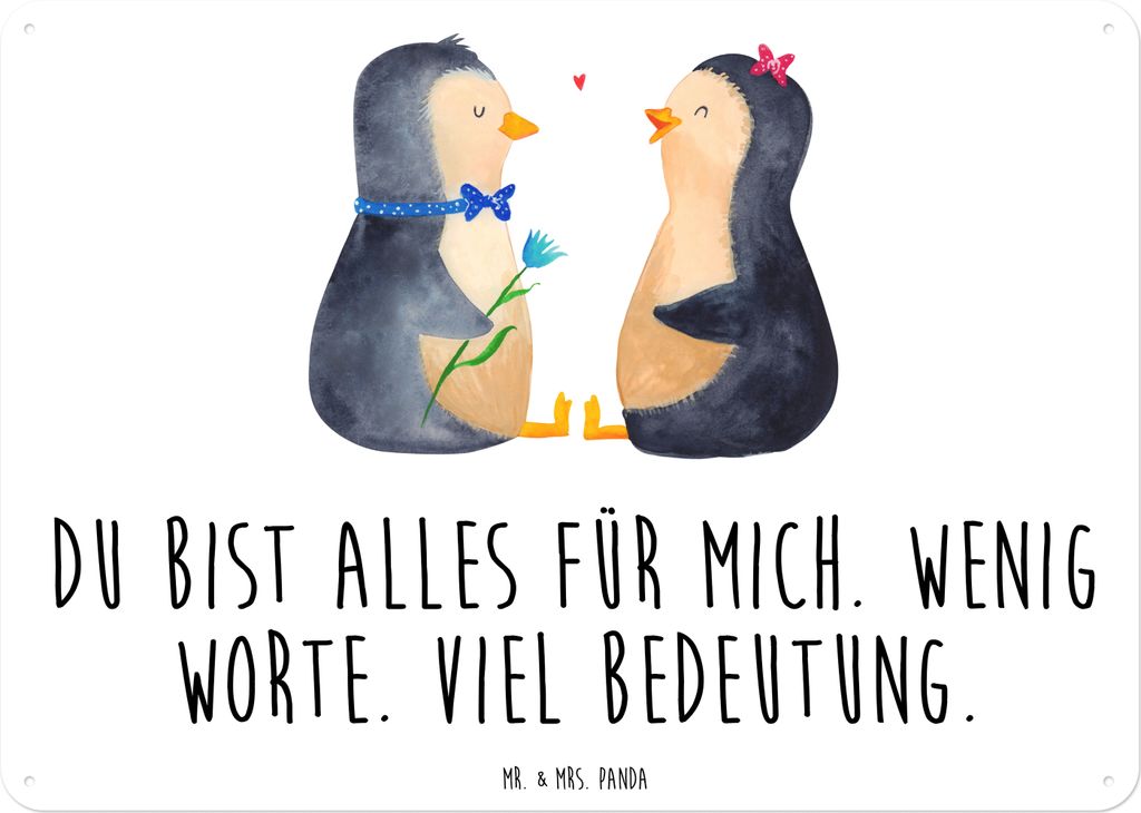 Mr. & Mrs. Panda Wandbild Pinguin Pärchen DIN A6 - Weiß - Geschenk, tafel, Liebe, Jahrestag, Hochzeitsgeschenk, Magnetschild, Hochzeitstag, Blech...